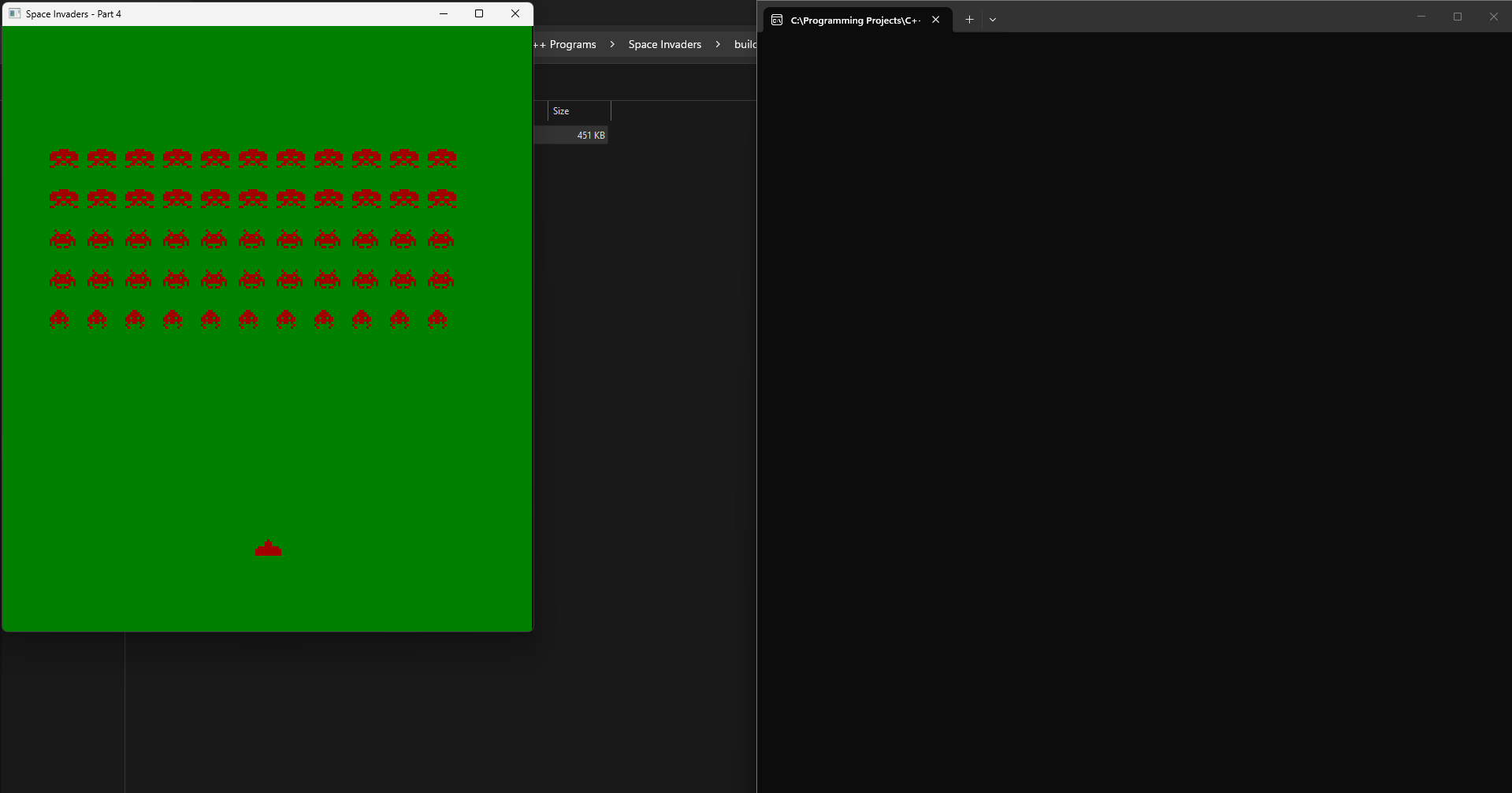 Screenshot of the Space Invaders project